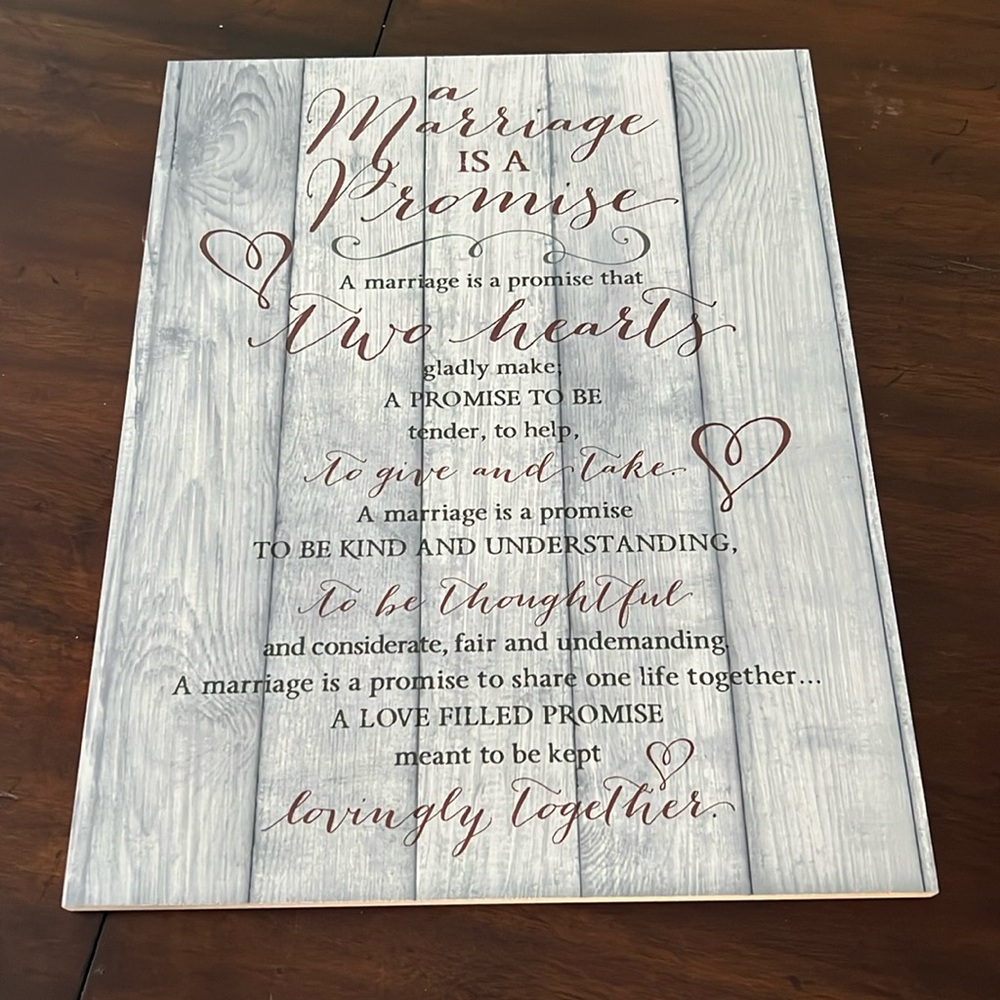 A marriage is a promise wall hanger wood